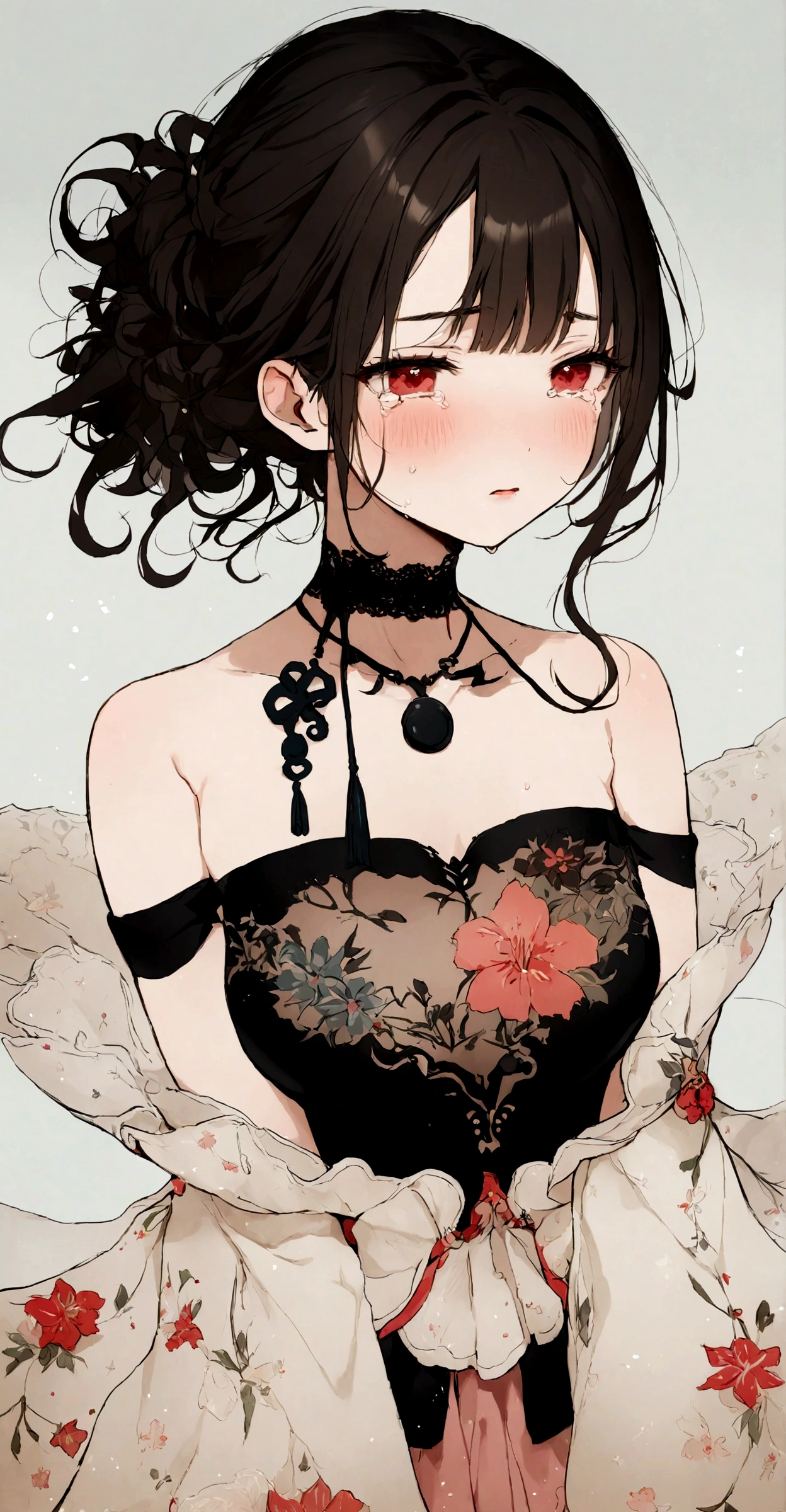 masterpiece, highest quality, Illustration of the novel, High resolution, 18+ Adult content, Sensual, Intimate, Emotional, Passionate, romantic, sweet, Adorable, Innocent, Pure, Charmな, Charmな, Charm, Mysterious, Charmな, Charmな, Immersive, Charmな, dream-like, Surreal, Imaginative, Whimsical, artistic, Avant-garde, timeless, elegant, Sophisticated, chic, Sophisticated, personality, original, Charmな,((Lori:1.3)),((Beautiful Tears))、Upper Body