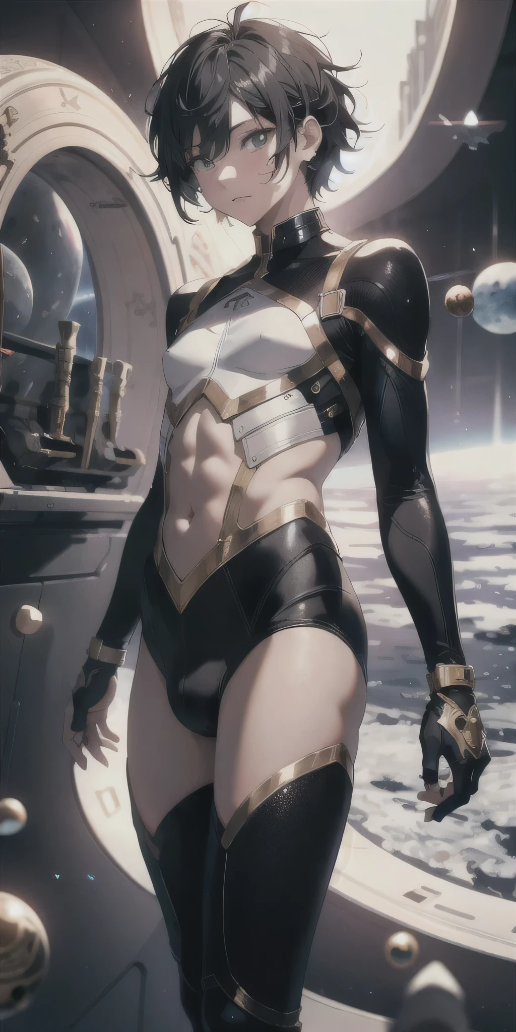 ridiculous resolution, high resolution, (masterpiece:1.4), super detailed, 1boy, seen from above, space, floating, --v 6