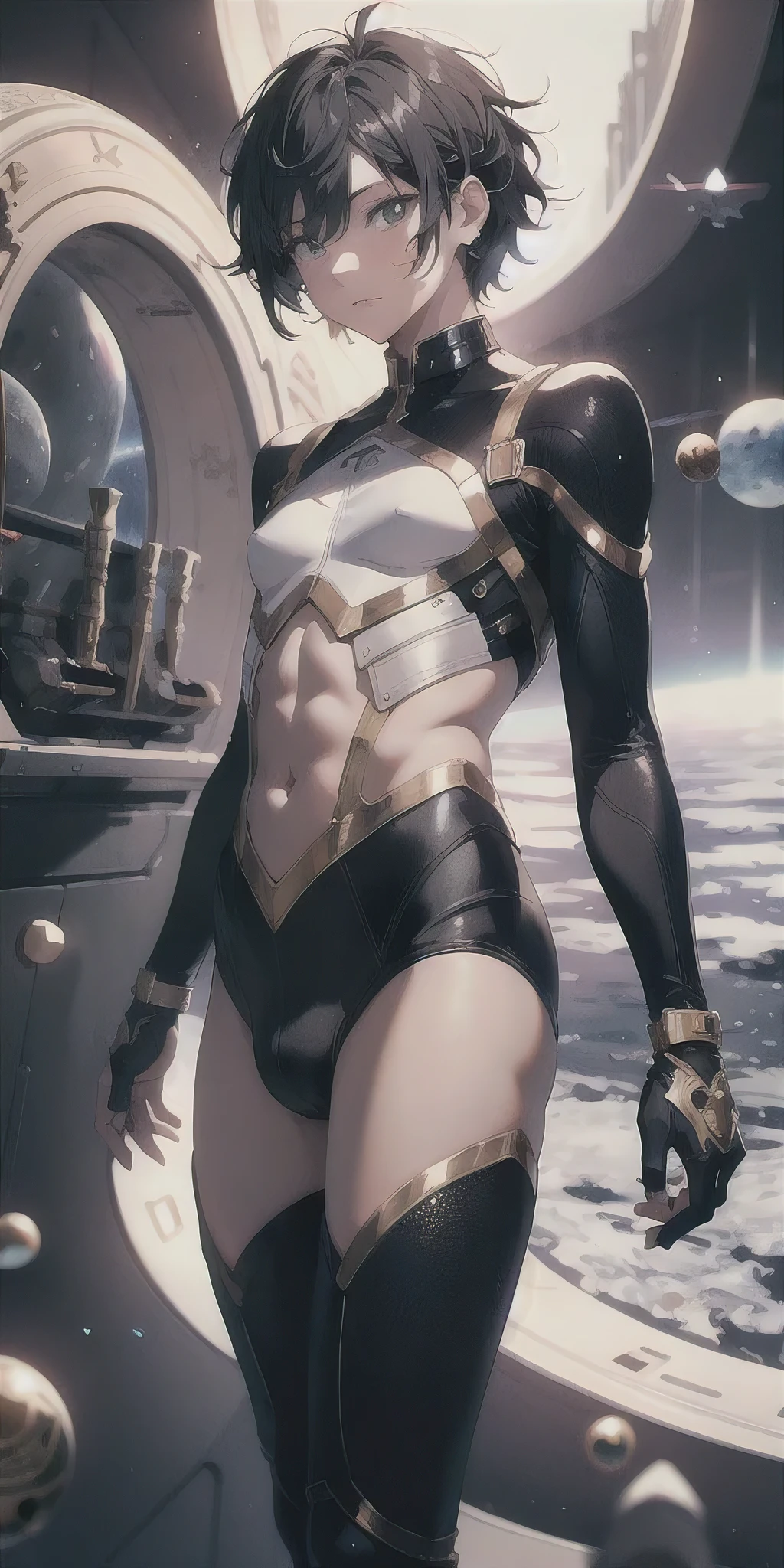 ridiculous resolution, high resolution, (masterpiece:1.4), super detailed, 1boy, seen from above, space, floating, --v 6