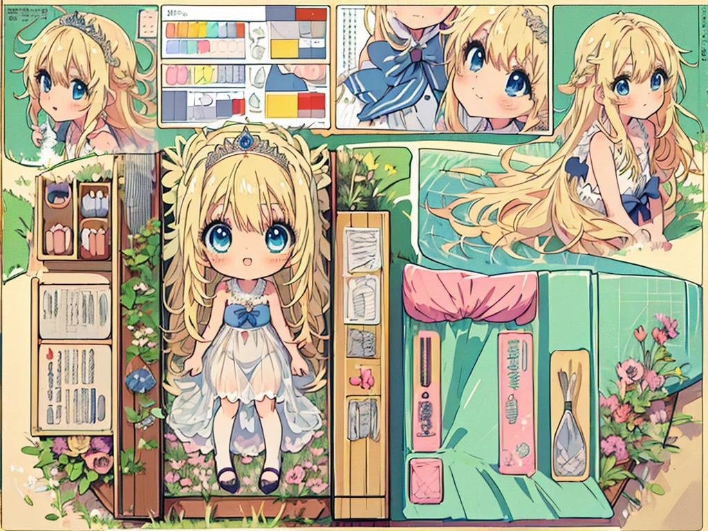 (Anime:1.8), megami magazine, (masterpiece, top quality:1.4), Not Safe for Work, detailed skin, detailed face, 1girl, idol, cute face, , -yoblue eyes, droopy eyes, big eyes:1.5, laughing, red blush, (blonde-yellow hair), long hair, (shiny wavy hair), white wedding gown swimsuit, see through sarong, knee-highs, high heels, tiara, Bride Veil, cute, babyinkle in the eye, (Design sheet:1.3), (multi-angle and detailed view:1.3),