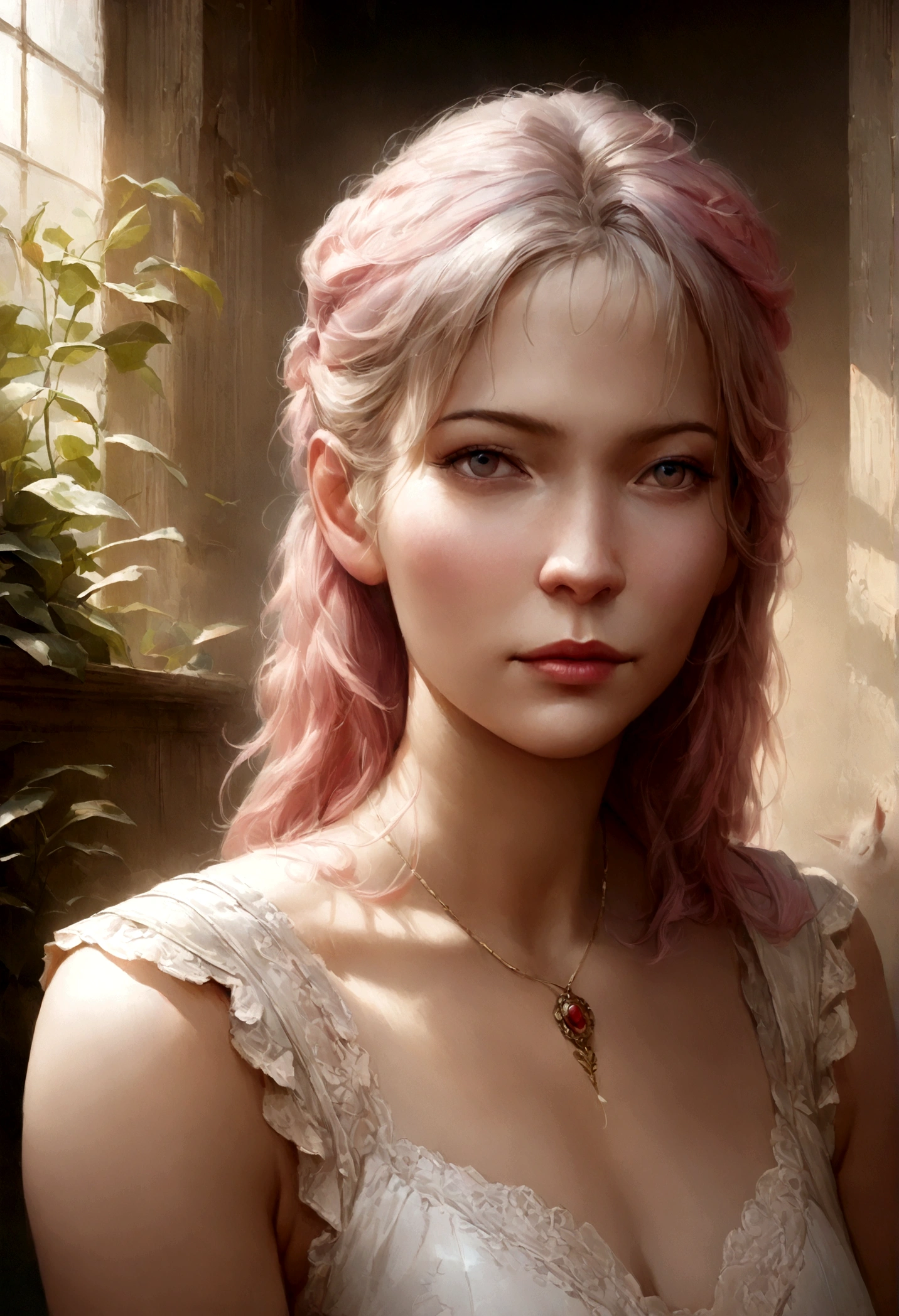(Best quality,4K,8K,a high resolution,masterpiece:1.2),ultra detailed,(realistic,photorealistic,photo-realistic:1.37),pink-haired girl and white cat, works of art in Gouweiz style, Gouways in Pixiv and ArtStation, soft anime illustration, white-haired girl, beautiful anime girl, white and pink dress, Gouweiz's signature detailed work, bright colors, Dreamy atmosphere, gentle strokes, ethereal lighting, Whimsical and fantasy elements