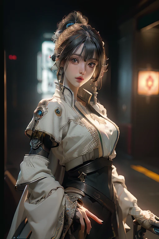 ((Best quality)), ((masterpiece)), (detailed:1.4), 3D, an image of a beautiful cyberpunk female,HDR (High Dynamic Range),Ray Tracing,NVIDIA RTX,Super-Resolution,Unreal 5,Subsurface scattering,PBR Texturing,Post-processing,Anisotropic Filtering,Depth-of-field,Maximum clarity and sharpness,Multi-layered textures,Albedo and Specular maps,Surface shading,Accurate simulation of light-material interaction,Perfect proportions,Octane Render,Two-tone lighting,Wide aperture,Low ISO,White balance,Rule of thirds,8K RAW,