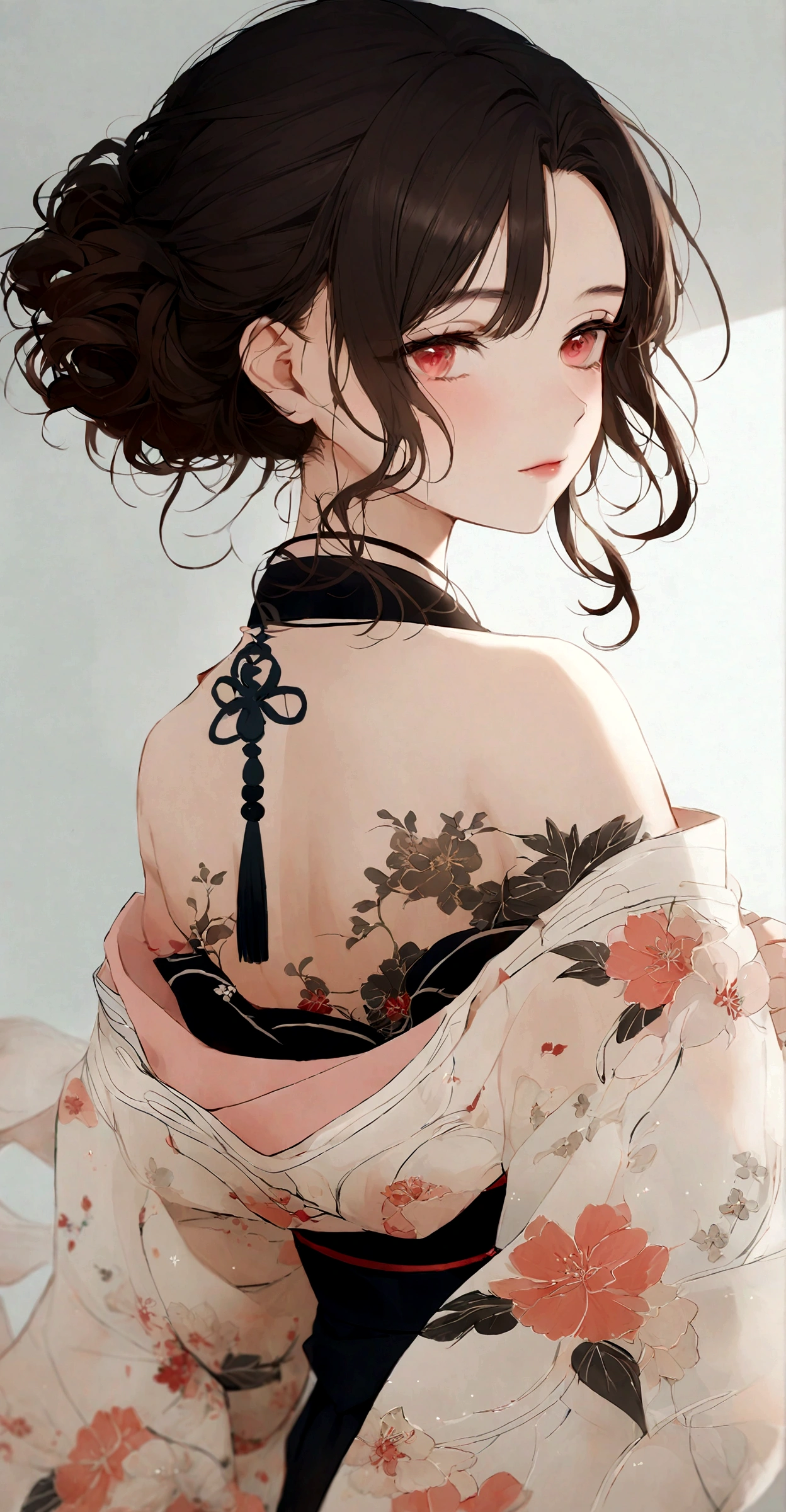 A close-up, evocative portrait of a woman's face wearing a traditional yukata, bathed in the soft glow of a summer night festival. The scene is inspired by traditional Japanese art, with delicate brushstrokes and a focus on light and shadow. Her expression is a blend of joy and tranquility, reflecting the beauty of the moment.  The yukata is a soft, muted blue with subtle floral patterns, and her hair is adorned with simple, elegant accessories. The background is a gentle blur of soft colors, creating a sense of serenity.  Soft focus, dreamy, ethereal, artistic.