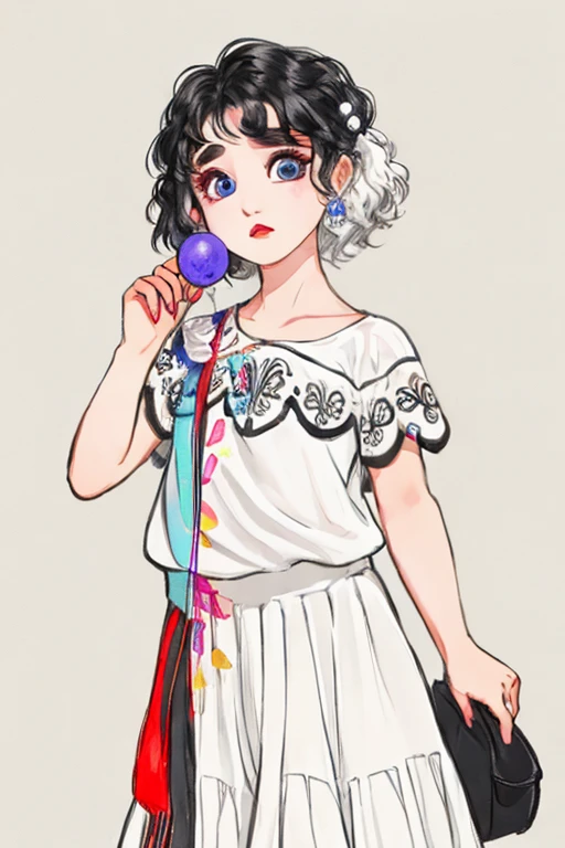 Cute ??? girl, with swming costume, white hear,her right eye ball blue color and left eye ball red color