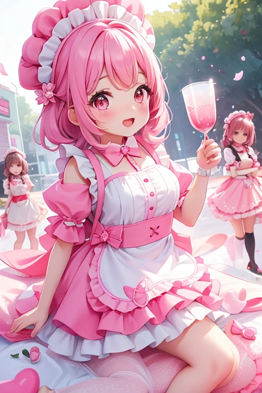 1 Arafad image of a group of Asian women posing for a photo,(pink color),cgstation trends,pink color皮膚,cgstation trends,pink color幫派肖像,January),ulzzang,(pink color),maid outfit, Trending on bbwchan, yanjun Chengt, Girls' Generation, 淡pink color膚色,summer,Short skirt,maid outfit