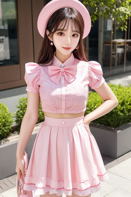 1 Arafad image of a group of Asian women posing for a photo,(pink color),cgstation trends,pink color皮膚,cgstation trends,pink color幫派肖像,January),ulzzang,(pink color),maid outfit, Trending on bbwchan, yanjun Chengt, Girls' Generation, 淡pink color膚色,summer,Short skirt,maid outfit