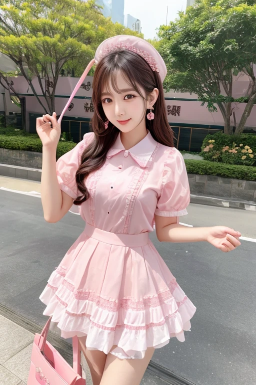 1 Arafad image of a group of Asian women posing for a photo,(pink color),cgstation trends,pink color皮膚,cgstation trends,pink color幫派肖像,January),ulzzang,(pink color),maid outfit, Trending on bbwchan, yanjun Chengt, Girls' Generation, 淡pink color膚色,summer,Short skirt,maid outfit