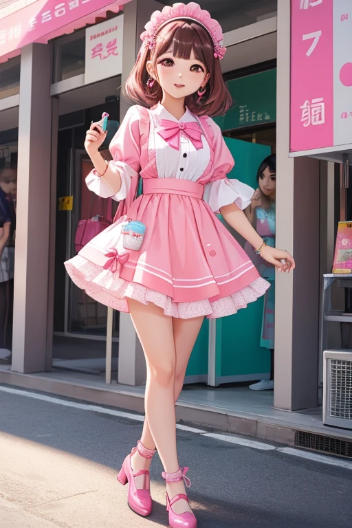 1 Arafad image of a group of Asian women posing for a photo，（pink color），cgstation trends，pink color皮膚，cgstation trends，pink color幫派肖像，January），ulzzang，（pink color），maid outfit, Trending on bbwchan, yanjun Chengt, Girls' Generation, 淡pink color膚色，summer，Short skirt，maid outfit