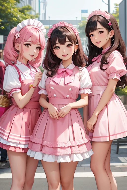 1 Arafad image of a group of Asian women posing for a photo，（pink color），cgstation trends，pink color皮膚，cgstation trends，pink color幫派肖像，January），ulzzang，（pink color），maid outfit, Trending on bbwchan, yanjun Chengt, Girls' Generation, 淡pink color膚色，summer，Short skirt，maid outfit