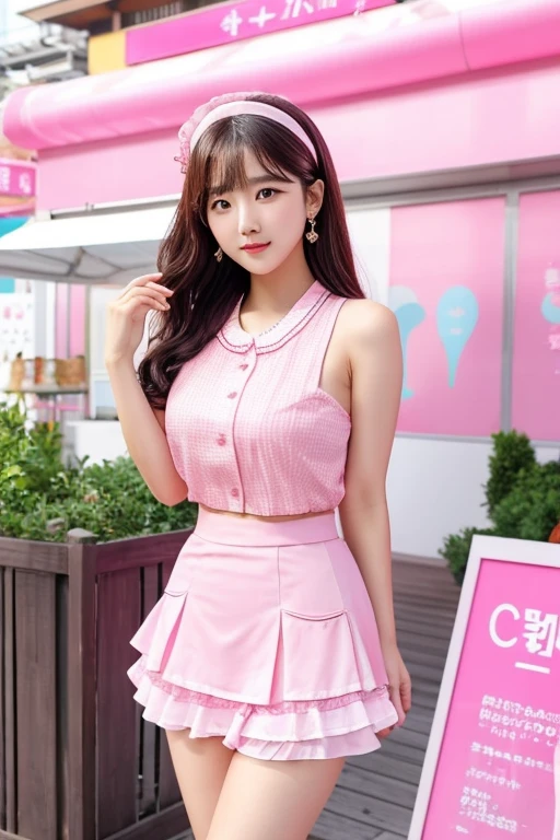 1 Arafad image of a group of Asian women posing for a photo，（pink color），cgstation trends，pink color皮膚，cgstation trends，pink color幫派肖像，January），ulzzang，（pink color），maid outfit, Trending on bbwchan, yanjun Chengt, Girls' Generation, 淡pink color膚色，summer，Short skirt，maid outfit