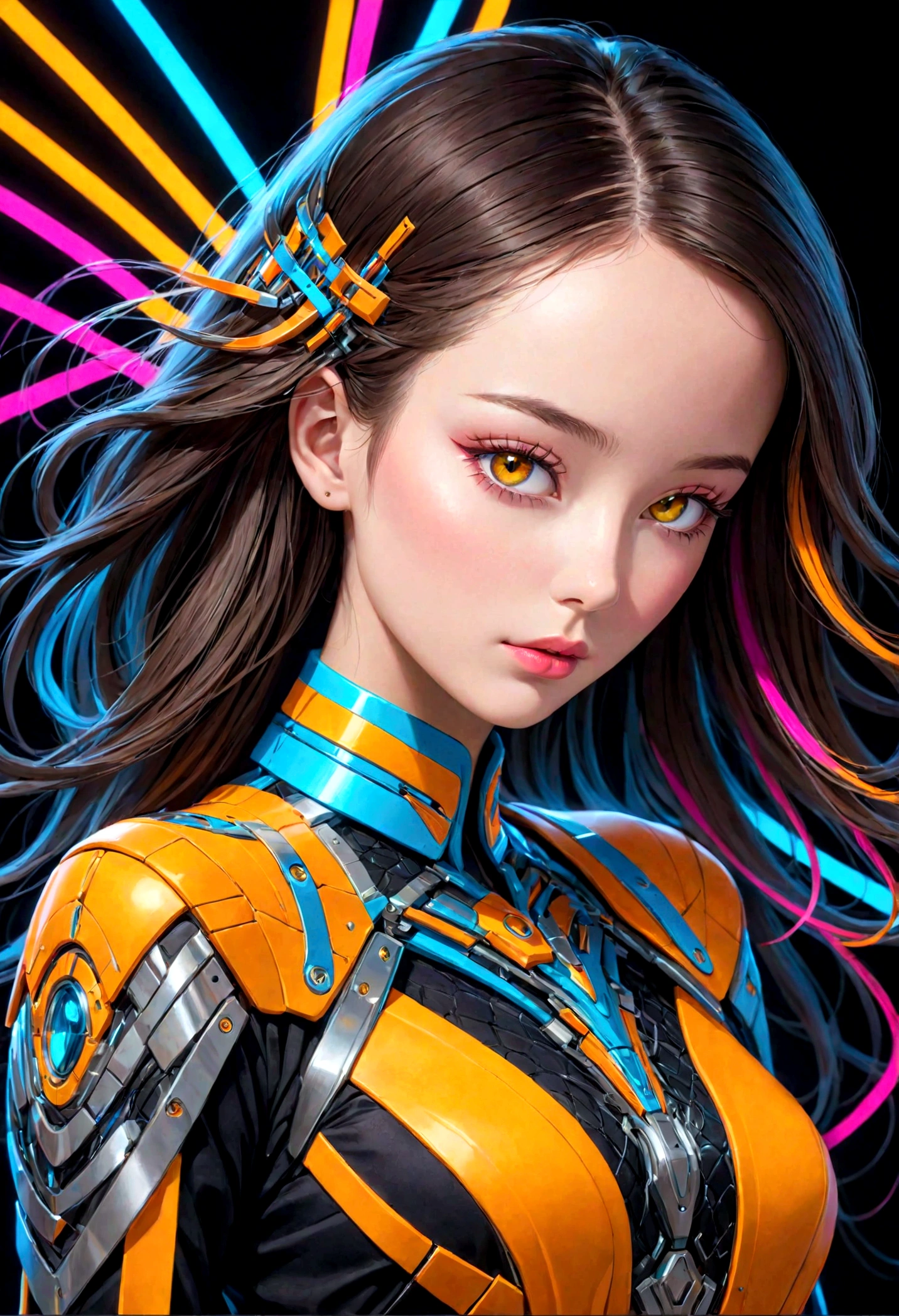 A girl in a futuristic outfit next to a robot, menina ciborgue bonito, Wojtek FUS, ciborgue - menina, girl wearing robotic suit, menina ciborgue, robot girl, menina em mecha cyber armor, Perfect Android girl family, menina bonita ciborgue, WLOP. Scifi, menina android perfeita, menina cyberpunk sonhadora, Jovem senhora Cyborg