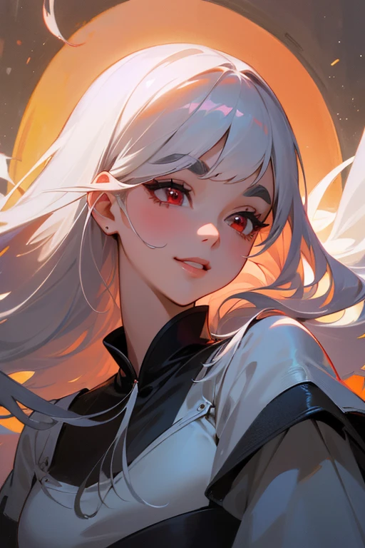(highest quality, masterpiece:1.2), High resolution, 最高masterpiece、Very detailed, Realistic:1.37, Fantasy, An illustration,Gray Hair、 Red eyes、Queen, White Dress、beautifully、Eyeshadow Red、Thick eyebrows、Long eyelashes、pupils are black、shiny on the lips、Top Sites、Queen、Princess、A kind smile、Show your teeth a little and smile、Soft impression、people々々々Loved by、Slimming the face、Kissing Face、Long white hair、Shaggy Bangs、Watch the night sky、The image of the face remains the same、Long Straight