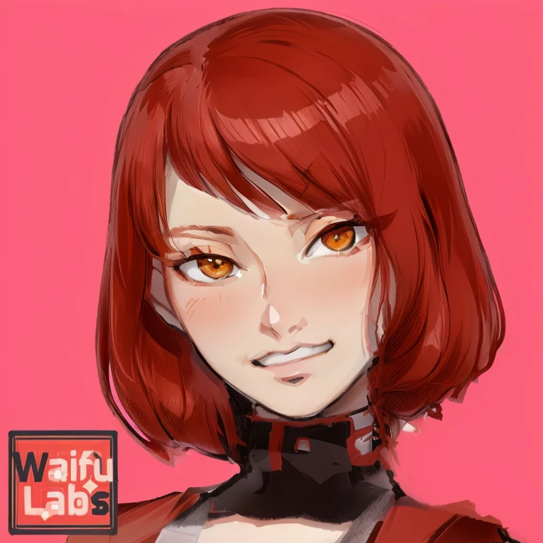 a drawing of a woman with a red hair and a brown dress, waifu, iwakura lain, close up iwakura lain, inspired by Chizuko Yoshida, wataru kajika, nefarious smirk, close up of iwakura lain, inspired by Taiyō Matsumoto, inspired by Takehisa Yumeji