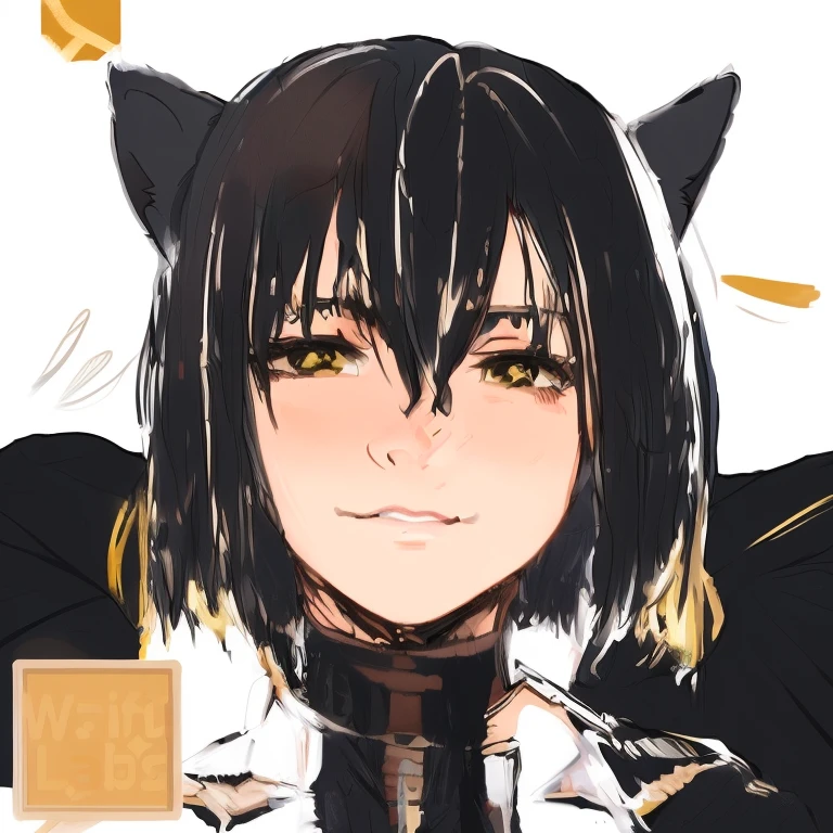 a drawing of a girl with black hair and cat ears, waifu, anime girl with cat ears, fully robotic!! catgirl, wataru kajika, girl with cat ears, nekomimi, anime catgirl, iwakura lain, cute anime catgirl, made with anime painter studio, wolf ears, anime style portrait, anime waifu