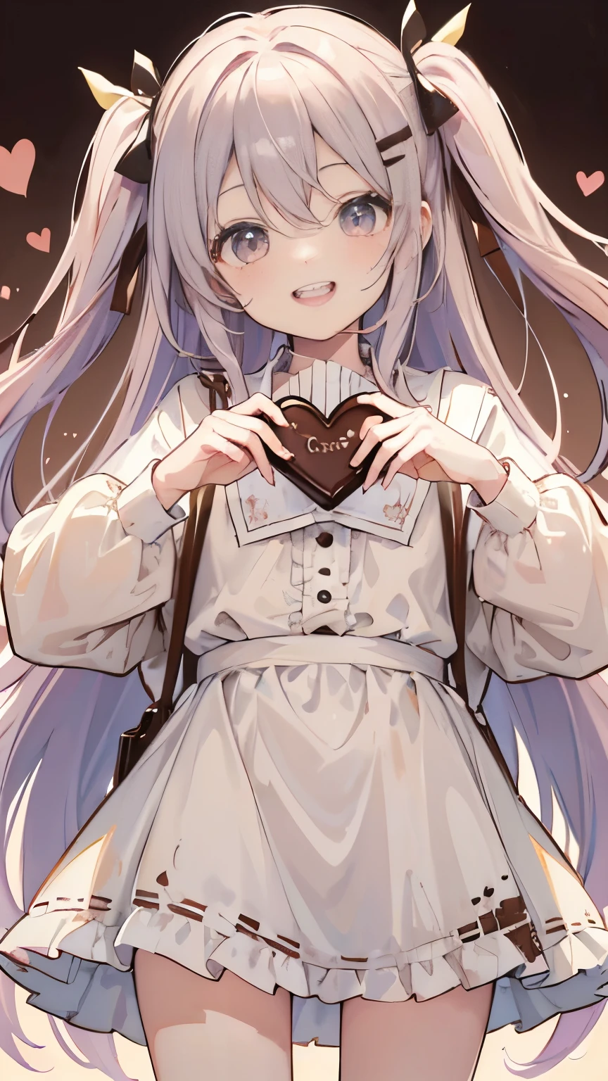 (((Chocolate cream colored hair)))、((Two Side Up))Half Twin、(((Laugh with your teeth showing))((smile)))、cute、(cutesmile)、Girl Solo、