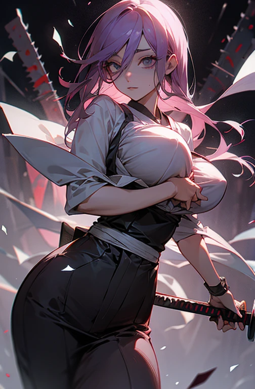 Cool women、sexy、Center of chest、Rize from Chainsaw Man、beauty、yandere、Sword in hand、Face close-up、