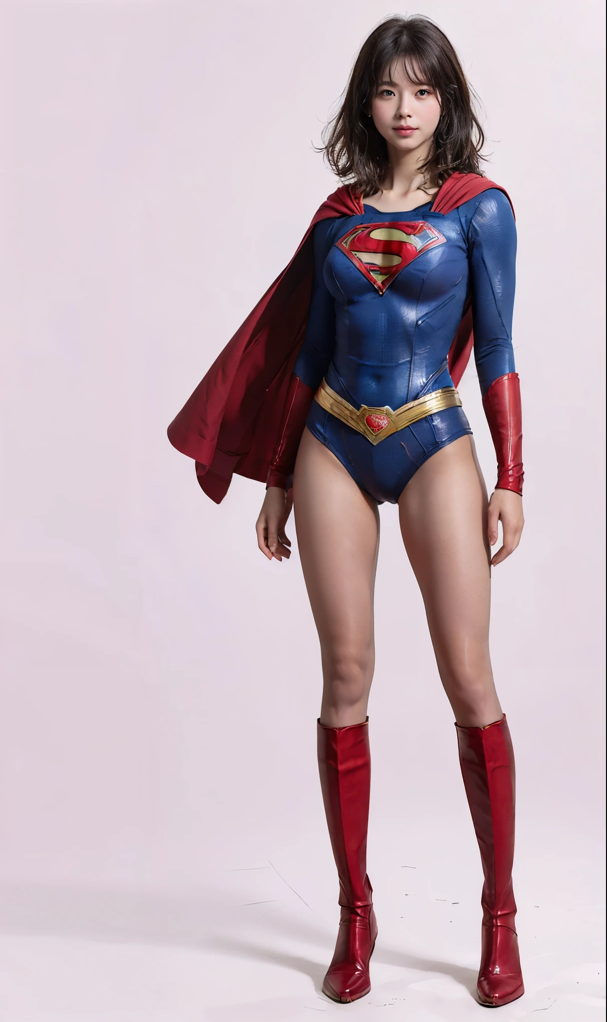 No background、(((Beautiful legs in black tights.)))、(((Legally express the beauty of your smile)))、((((Make the most of your original images)))、(((Supergirl Costume)))、(((Beautiful short bob hair)))、(((suffering)))、(((Please wear black tights....、Wear red boots)))、((Best image quality、8k))、((highest quality、8k、masterpiece:1.3))、(((Preserve background )))、Sharp focus:1.2、Beautiful woman with perfect figure:1.4、Slim Abs:1.2、Wet body:1.5、Highly detailed face and skin texture、8k