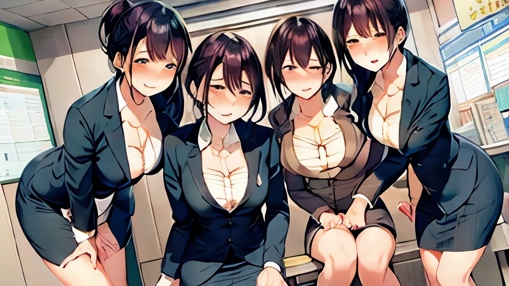 Group photo、Five women:2.0、Leaning forward、business suit,Jacket、Spread your legs、Open shirt、Sweat、Disheveled Hair、excited、blush、The first button was undone:1.7bob,ponytail,steam,bank counter

#Quality UHigh resolution,1080p,16k,4K,8k,absolutely,Absurd,Anatomically correct,Awards,ultra high quality,Accurate,High resolution,Attention to detail,high quality,High resolution,masterpiece ,Realistic,RAW Photos,solve,retina,Super detailed,Textured skin,Super detailed ,ultraHigh resolution
