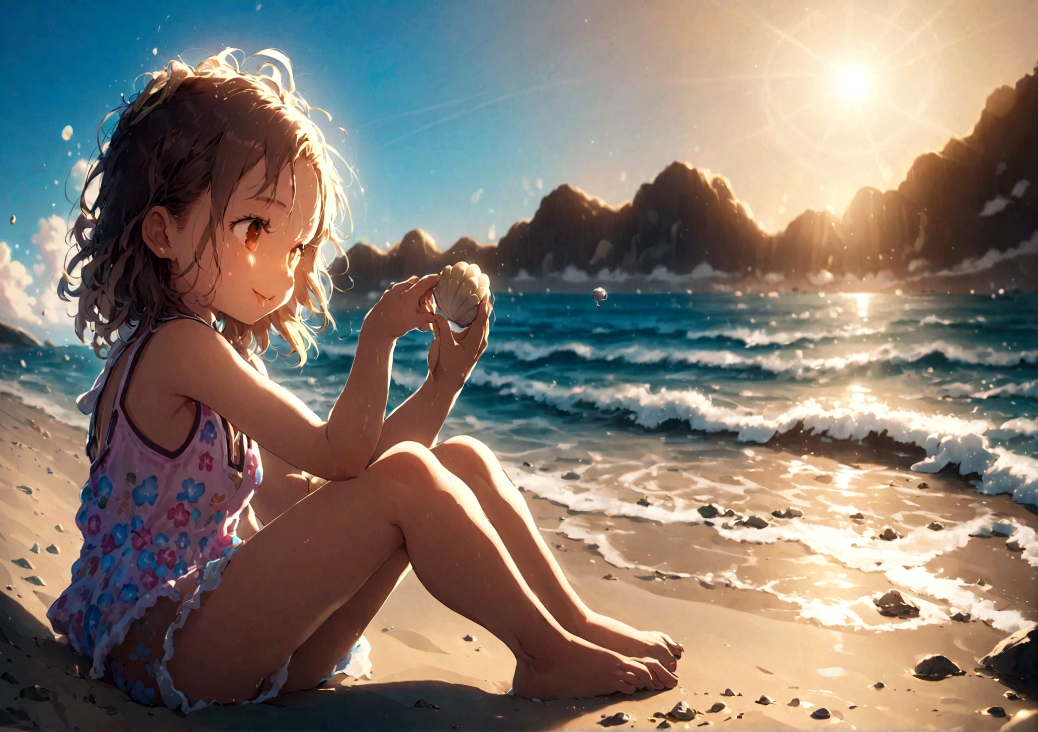 Beach,Sunlight,A ,Look at the shell in your hand,