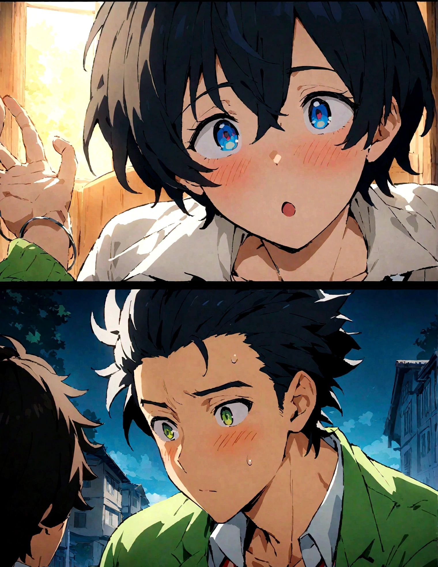 boys,,,,,,boys,,,,,,male protagonist,,,,,,Unnaturally bright eyes,blush,,Black Hair,A refreshing and bright personality,,When I first moved into the dorm, I was pure and innocent.,,,,,Brainwashing in the boys&#39; dormitory,,,,,,,Male Focus,,,,Men's Focus,,,,A rich expression,,,,bracelet,Intentionally created happiness,,male protagonistたちは洗脳によって潜在的なホモ男子へ強制的に変異中,,,,,Junior and senior high school,,Casual clothes,,,creation,high resolution,4k,8k,quasi-masterpiece,highest quality,Anime Style,,Makoto Shinkai Style,,Cel animation art,,,,,