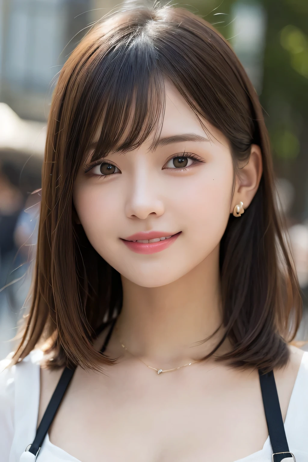 masutepiece, Best Quality, Illustration, Ultra-detailed, finely detail, hight resolution, 8K Wallpaper, Perfect dynamic composition, Beautiful detailed eyes, Women's Fashion Summer,Medium Hair,small tits,Natural Color Lip, Bold sexy poses,Smile,Harajuku、18 years girl、Cute、Sexy shot looking at camera, Large Breasts, Slim Body