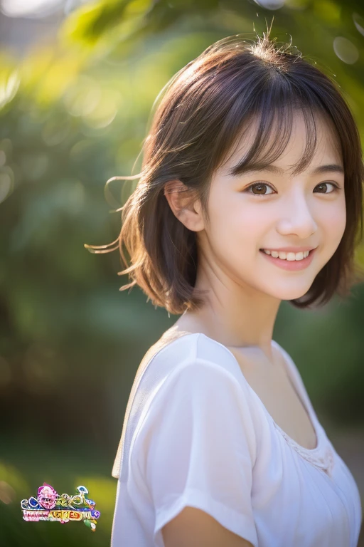 (8k、RAW Photos、highest quality、masterpiece:1.2)、(Realistic、Realistic:1.37)、Very detailed、超A high resolution、1 girl、View your audience、Beautifully detailed face、Laughter、narrow、(Slim waist) :1.3)、beautifully detailed skin、Skin Texture、Floating Hair、Professional Lighting、Human whole body、smile、18-year-old、Baby Face、子供っぽいsmile、Sappin'''''、Moisturizing lips、Pale pink lips、Braided Hairstyles、Umbilical cord prolapse、A cup breasts、Cleavage