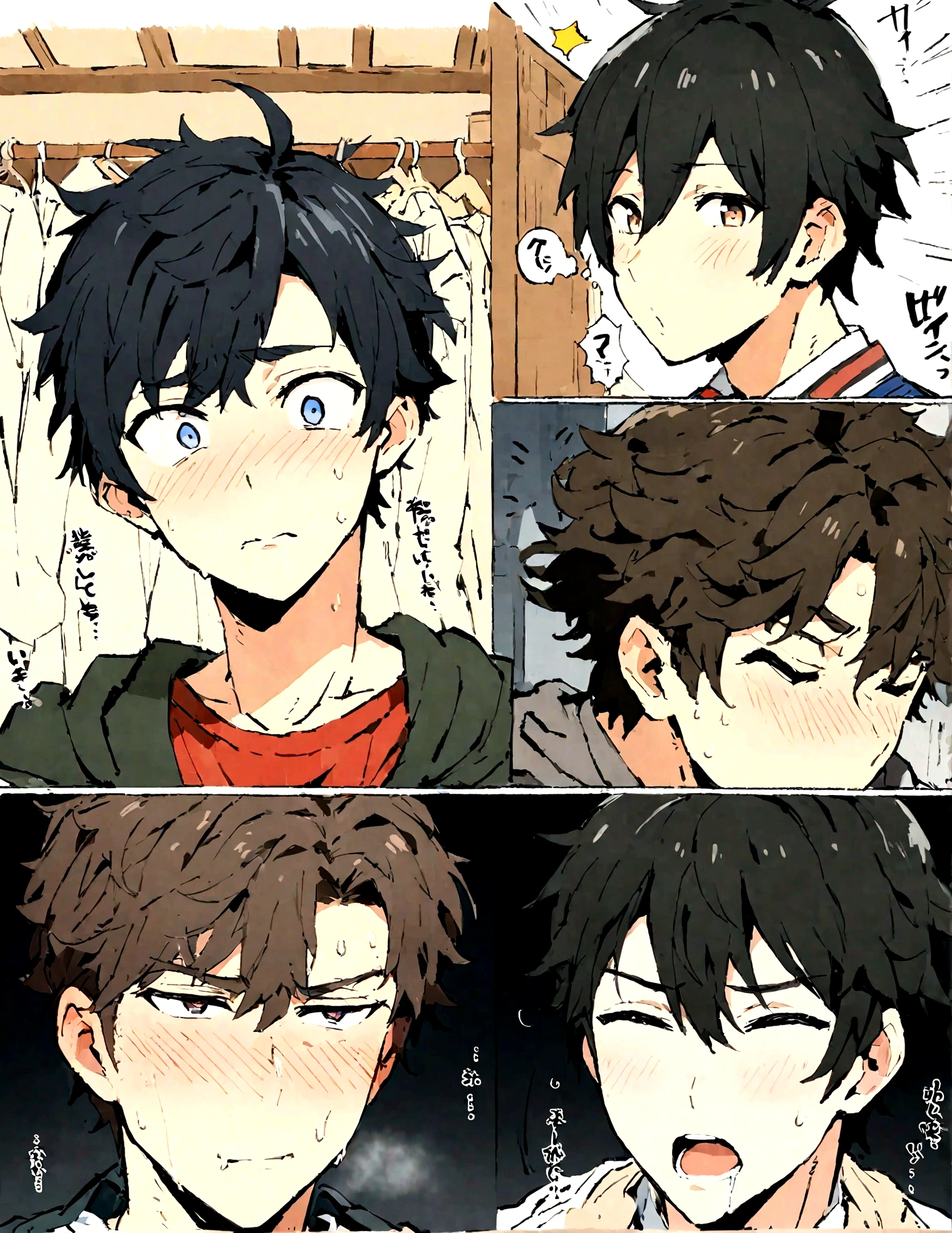 boys,,,,,,boys,,,,,,male protagonist,,,male protagonistの変化,Bright Eye Changes,blush,,Black Hair,Refreshing Boys,,bright personality,,,Male Focus,Men's Focus,A rich expression,,,,bracelet,Athletic Department Boys&#39; Dormitory,Junior and senior high school,,Casual clothes,,Intentionally created male love,,Brainwashing in the boys&#39; dormitory is transforming their deep thoughts into homosexual men,,,,,,creation,high resolution,4k,8k,quasi-masterpiece,highest quality,Anime Style,,Makoto Shinkai Style,,Cel animation art,,,,,Saliva,