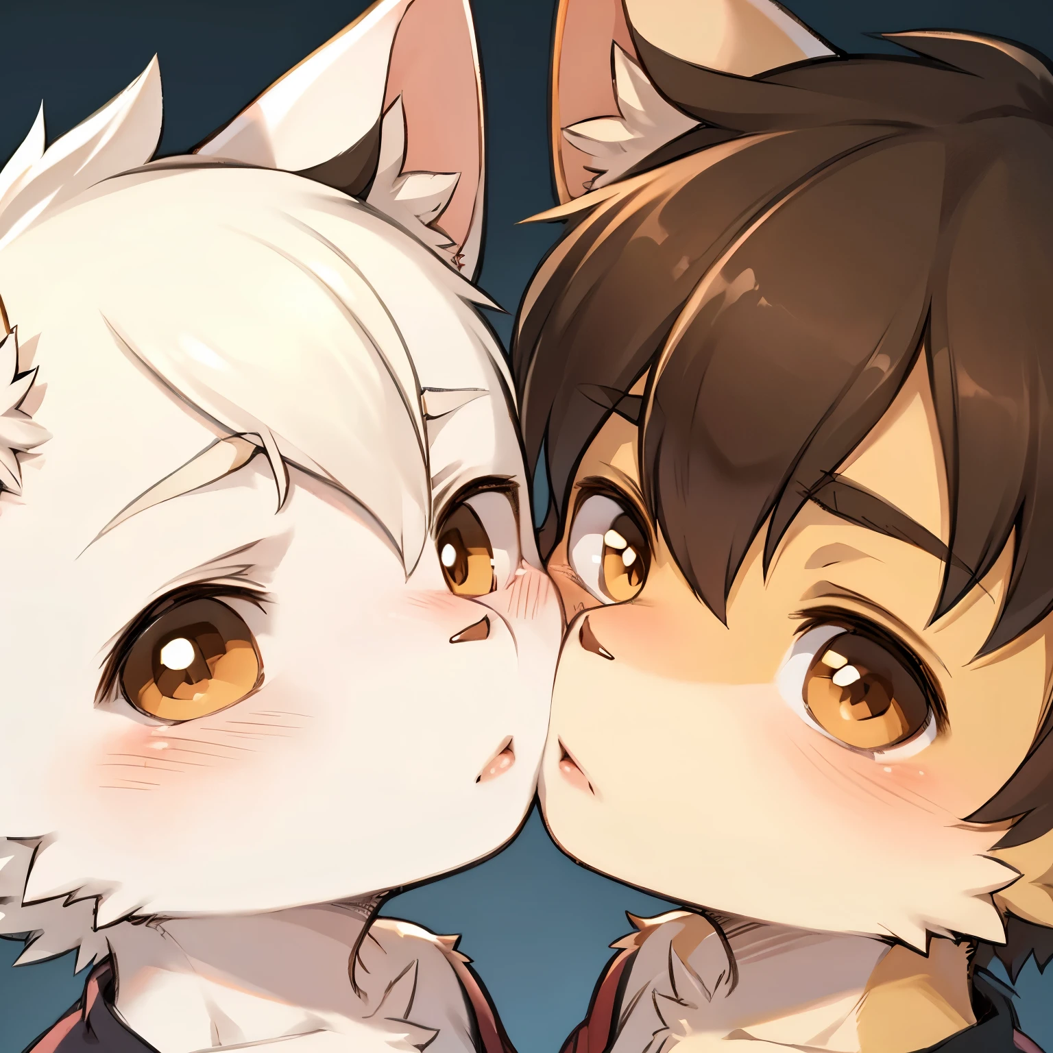 kemoshota, close up face, kiss, dynamic angle, lookin at viewer