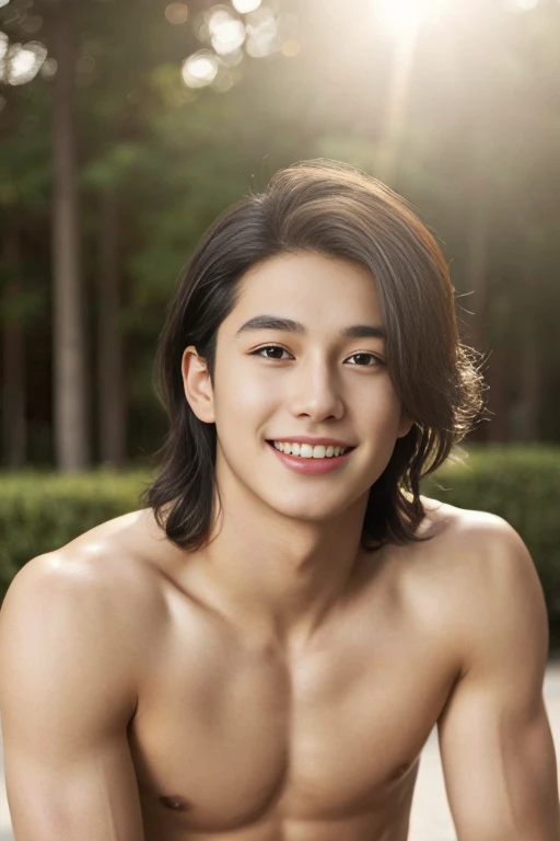 (ung man), age 18, Opposite 3, (Masterpiece, Excellent quality, high resolution, 8ก, complex: 1.2), (detailed face: 1.2), (lower sexy bikini thong), (shirtless), ((topless)), ((pubes)), Very handsome, Wavy abdominal muscles, Abs, Abdominal hair, Beautiful skin, short hair, lying down, spread legs, park background, (Lifted thighs up and spread them apart), Focus Man, ((realistic)), good lighting quality, delicate body, Idol, ((Pale skin)), balanced eyes, brown eyes, smile, white teeth, smooth hair,