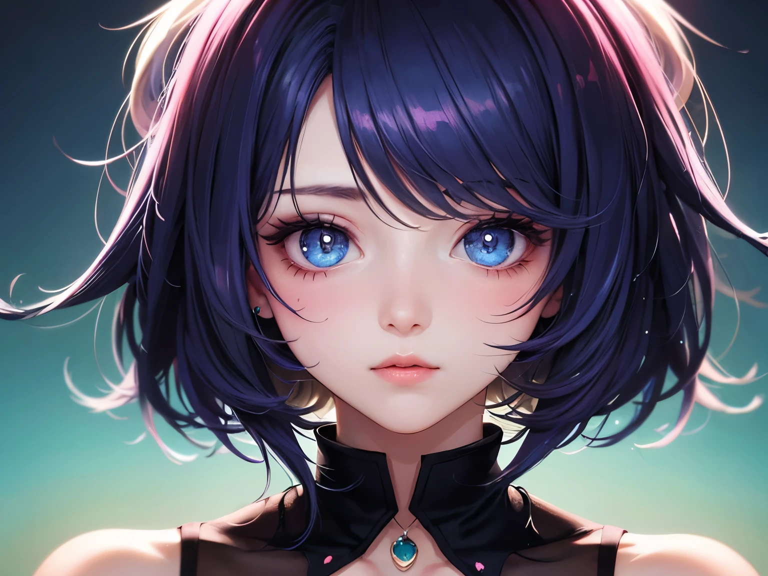 girl，Colorful gradient hair，Cute face，Artistic atmosphere
