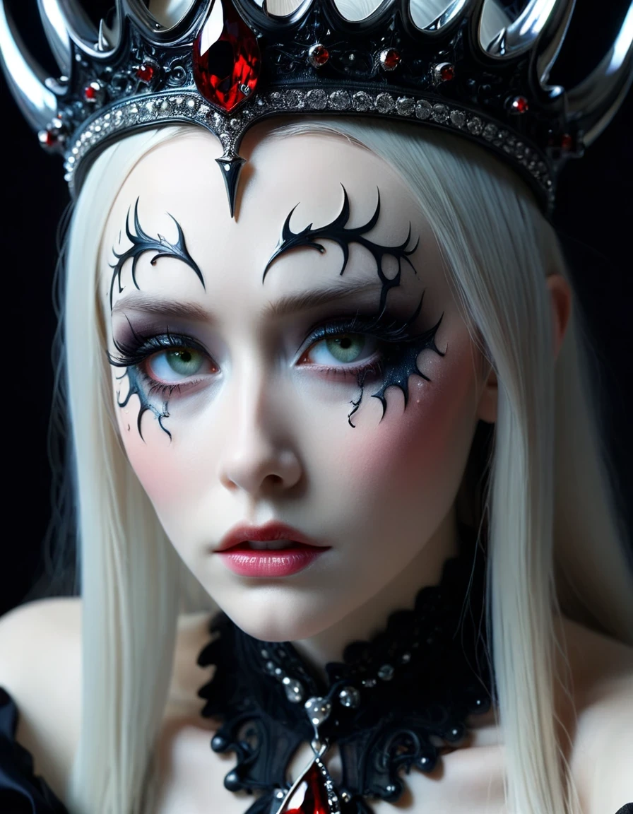 Close-up of face, (super macro), devil's crown, mournful weeping expression, Serge Rutens style, Cecil Beaton style