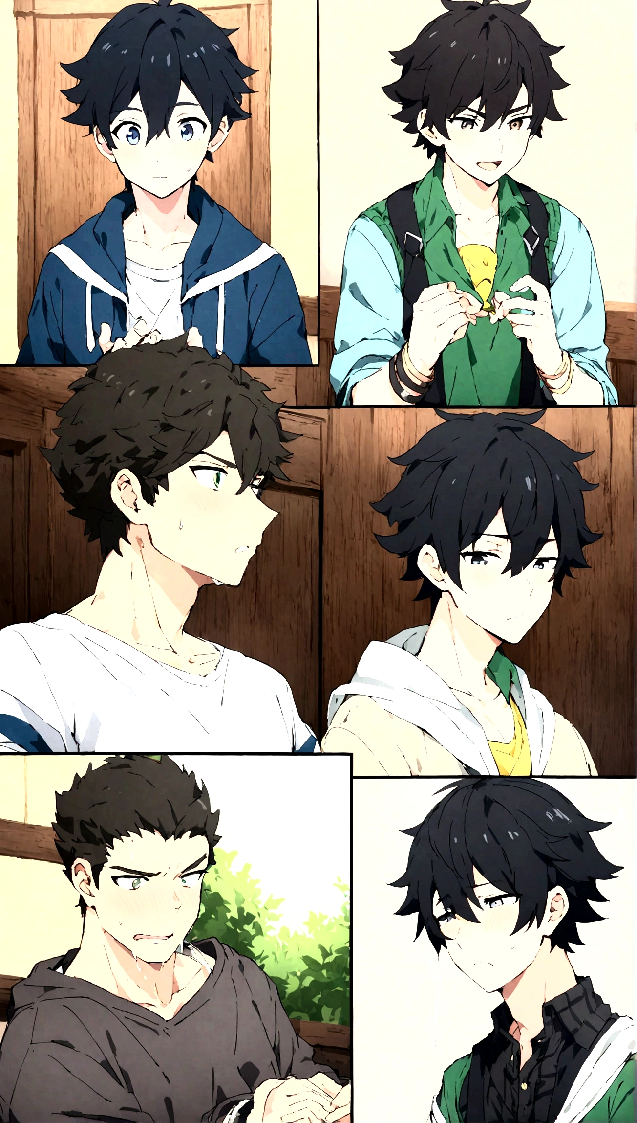 boys,,,,,,boys,,,,,,male protagonist,,,male protagonistの変化,Bright Eye Changes,blush,,Black Hair,Refreshing guy,,bright personality,,,Male Focus,,Men's Focus,,A rich expression,,,,bracelet,Athletic Department Boys' Dormitory,,Junior and senior high school,,Casual clothes,,Intentionally created male love,,Brainwashing in the boys' dormitory leads to homosexuality,,,,,,creation,high resolution,4k,8k,quasi-masterpiece,highest quality,Anime Style,,Makoto Shinkai Style,,Cel animation art,,,,,Saliva,