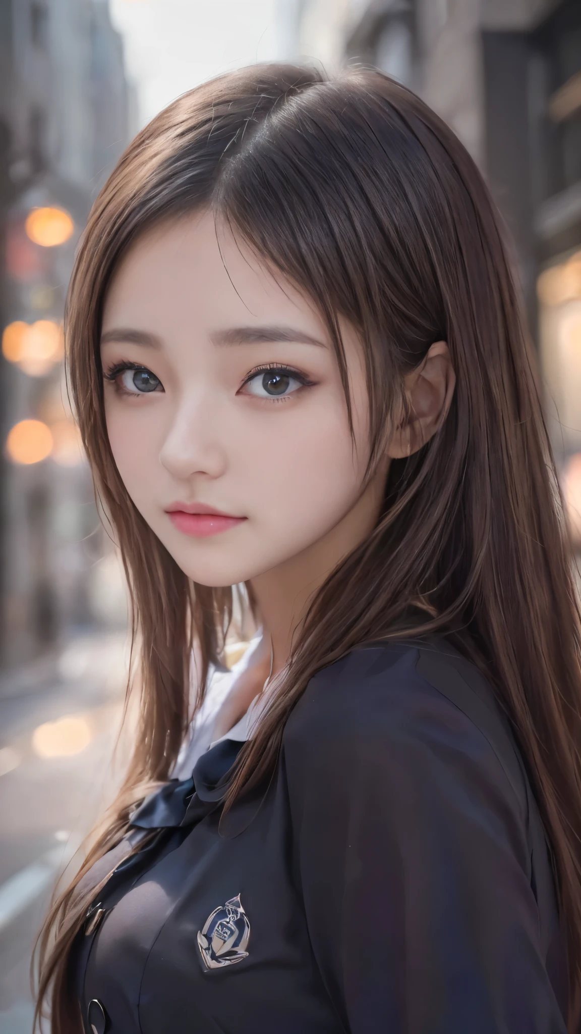 A girl with long hair and a backpack walking against the background of a beautiful night moon, ((Perfect Style)), Smooth body, Cute girl anime visuals, ((Erotic cute costumes:1.3)), ((Beautiful school girl)), ((Smooth and lustrous brown hair)), (Captivating blue eyes, Long, clumpy eyelashes:1.1), high nose, (Moisturizing lips:1.2), (Beautiful breasts:1.2), (Detailed hair quality:1.2), (Detailed eyes and face:1.3), (Detailed hands:1.3), (Perfect Anatomy:1.2), (highest quality, 8K, masterpiece:1.2), Slender body line, Small and slender figure, (View Viewer:1.2, blush:1.2), ultra high resolution, Ultra-detailed