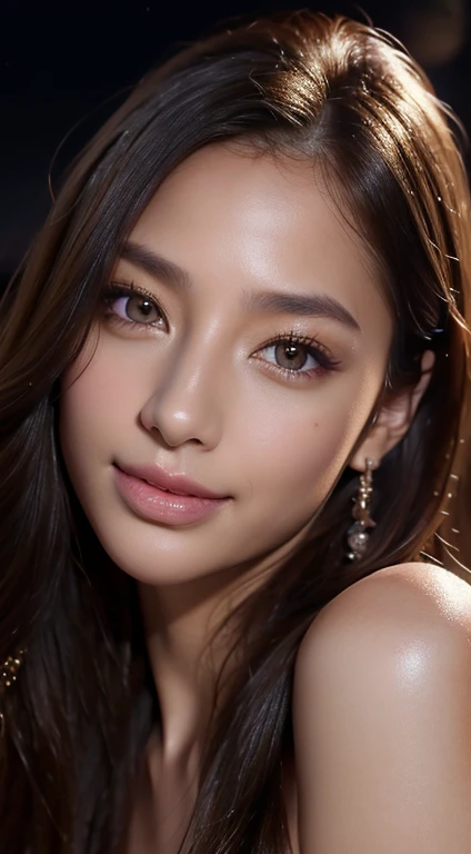 beautiful woman wearing a dress,Body Portrait、8k,Beautiful details in the eyes,Dindal effect、masterpiece, 最high quality, high quality, High resolution、Very detailedな写真、(Natural skin texture、Detailed skin、Hyperrealism、Ultra Sharpness)、Realistic Boobs、Beautiful breasts、Expose、Big Breasts、Skin with attention to detail、(Very detailed、Detailed skinの質感、Intricate details、Beautiful Face、(Lively Faces)、Realistic eyes、Beautiful and detailed、Realistic Skin、Beautiful skins、Very detailed、Golden Ratio、With a smile、((Night moonlight background))、Body Portrait