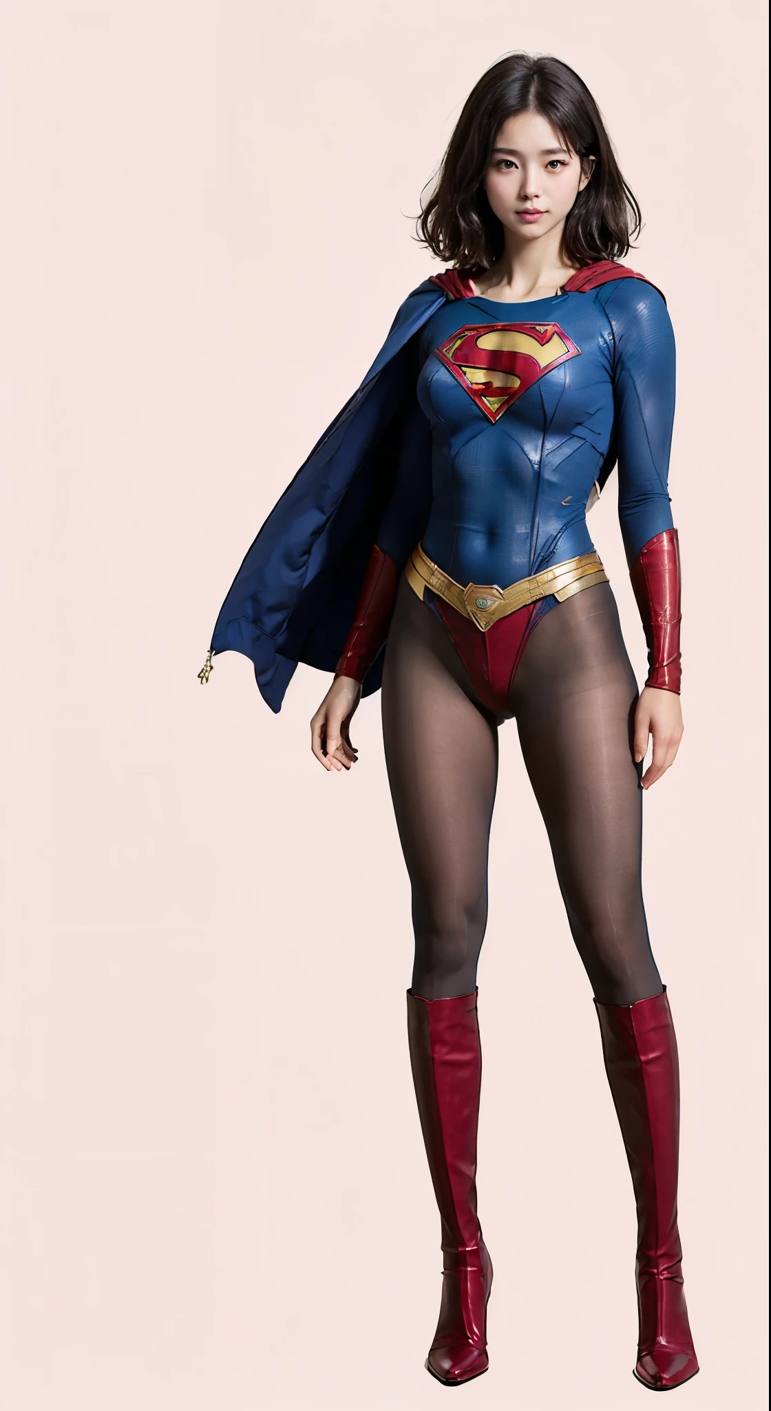 No background、(((Beautiful legs in black tights.)))、(((Legally express the beauty of your smile)))、((((Make the most of your original images)))、(((Supergirl Costume)))、(((Beautiful short bob hair)))、(((suffering)))、(((Please wear black tights....、Wear red boots)))、((Best image quality、8k))、((highest quality、8k、masterpiece:1.3))、(((Preserve background )))、Sharp focus:1.2、Beautiful woman with perfect figure:1.4、Slim Abs:1.2、Wet body:1.5、Highly detailed face and skin texture、8k