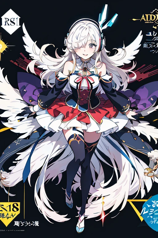 anime girl, (stockings), (Big smile), (whole body), (Long white hair), (View from above), (Hair in one eye),Enchanting anime girl, Best anime 4K, wallpapers, Attractive anime girl, 4k anime wallpaper, 4K Manga Wallpaper, Detailed digital anime art, Anime Best Girls, Beautiful Anime Girls, cyber punk, Detailed anime artwork, Beautiful and attractive anime women