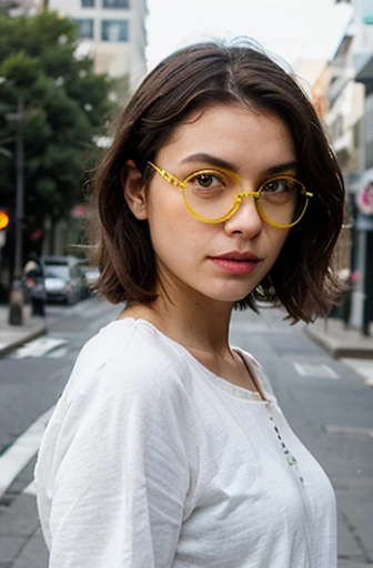 Modern white glasses with yellow lenses