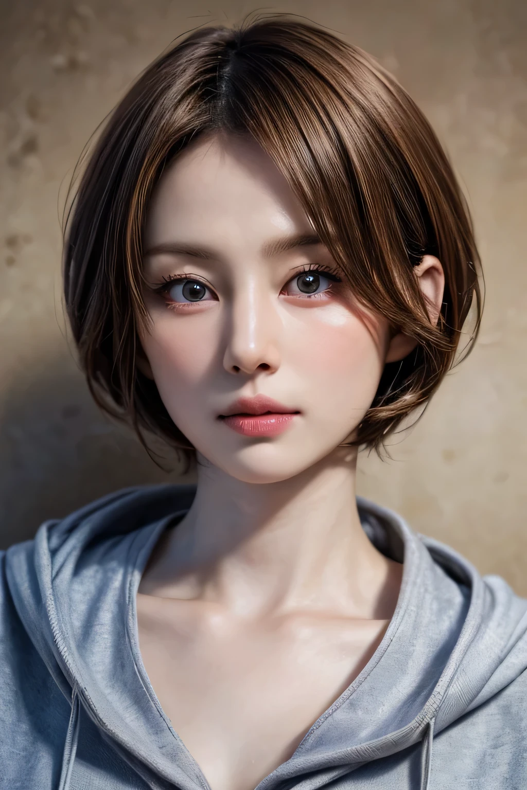 (NSFW:-1.5), (masterpiece:1.3), (8k, photorealistic, RAW photo, best quality: 1.4),
cinematic lighting,
(1girl), beautiful face, (realistic face),
beautiful hairstyle, (short hair :1.5),
realistic eyes, beautiful detailed eyes,
(realistic skin), beautiful skin,
(hoodie without a hood),
absurdres, attractive,
ultra high res, ultra realistic, highly detailed,
golden ratio,
