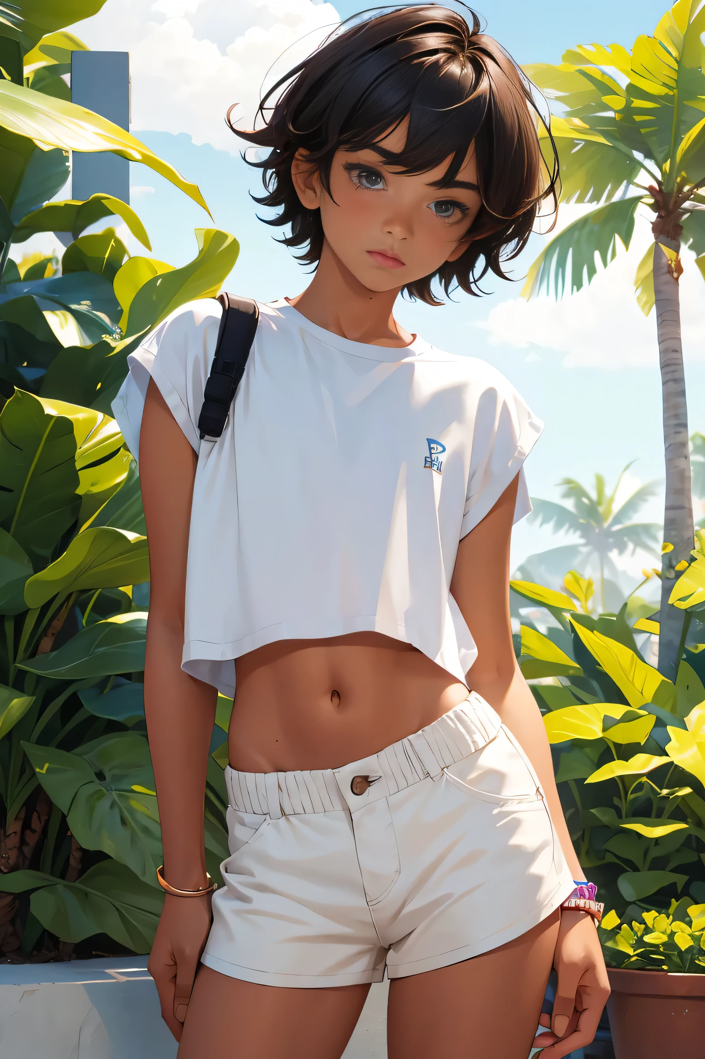 boy 16 yautiful teen boy is weara cropped shirt and too very much short mini shorts, the boy's legs are beautiful, tanned, bangs, flirty posing, hot summer, top quality,