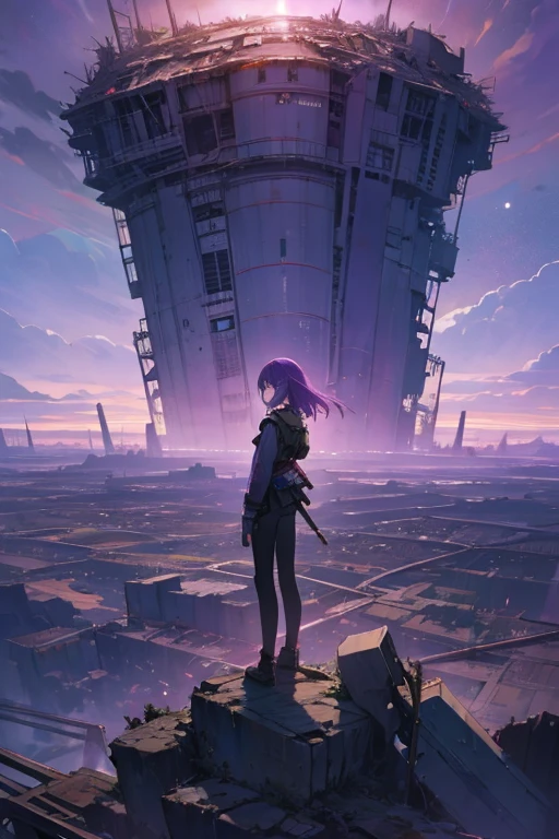 highest quality、Desolate Earth、wreckage、Purple Sky、Surrealism