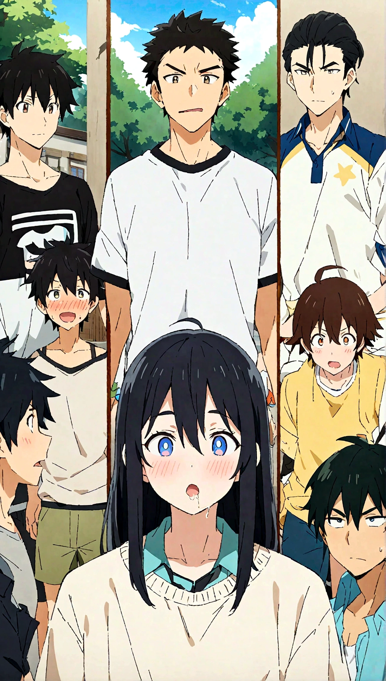 boys,,,,,,boys,,,,,,male protagonist,,,,,,Bright Eyes,blush,,Black Hair,Refreshing guy,,bright personality,,,,,Men's Focus,,A rich expression,,,,bracelet,Athletic Department Boys' Dormitory,,Junior and senior high school,,Casual clothes,,男子寮内の洗脳でホモ化するmale protagonist,,,,Brainwashed Boys' Love,,Everyone was pure and innocent when they first moved into the dorms.,,Anime characters,creation,high resolution,4k,8k,quasi-masterpiece,highest quality,Anime Style,,Makoto Shinkai Style,,Cel animation art,,,,,Saliva,