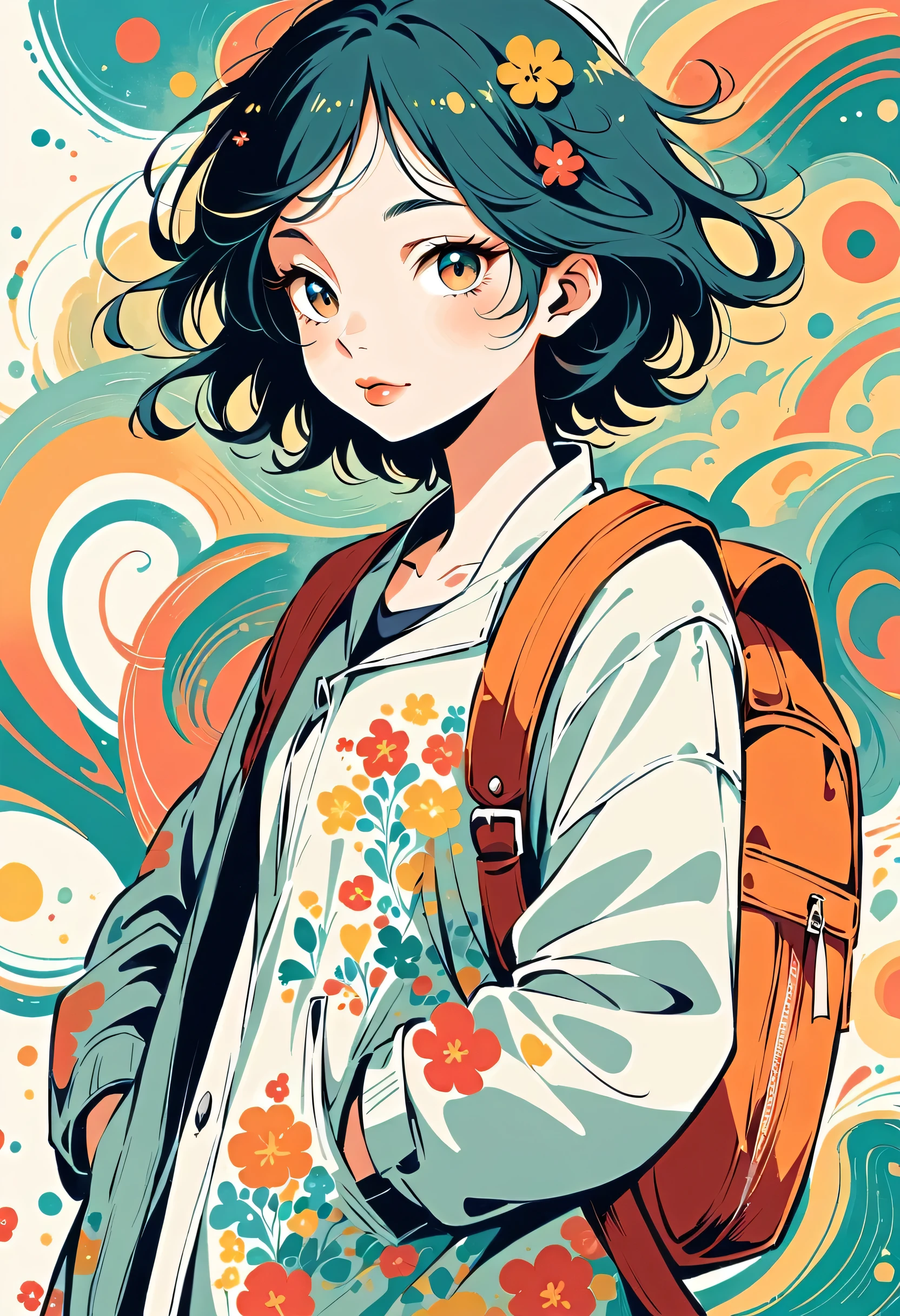 itabamoe style, Stylish design，Stylish fashion，My backpack is full of happy spring，Simple Line Initialism，Abstract art，Urban Background, (((The most beautiful girl))), Lips in Love
