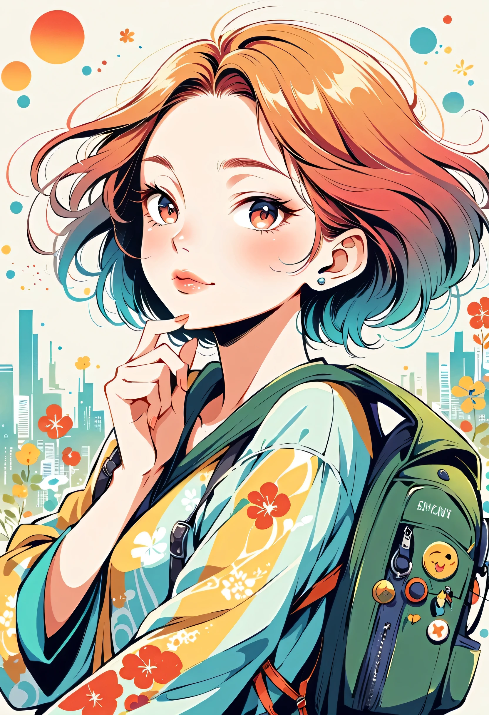itabamoe style, Stylish design,Stylish fashion,My backpack is full of happy spring,Simple Line Initialism,Abstract art,Urban Background, (((The most beautiful girl))), Lips in Love