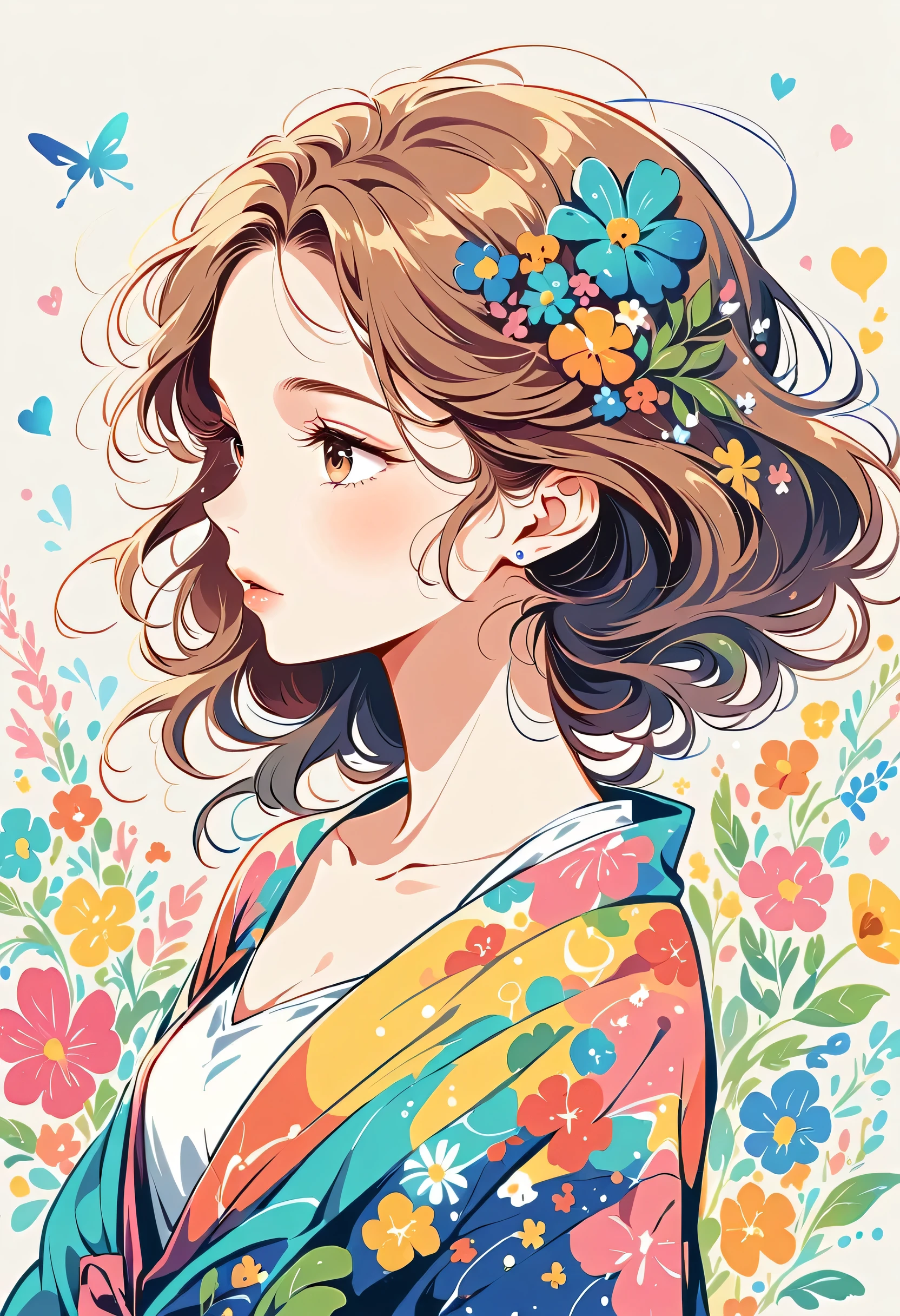 Mai Yoneyama Style、The most beautiful girl of all time、Lips in Love、Colorful flowers、Simple line initials、Abstract art、Urban Background