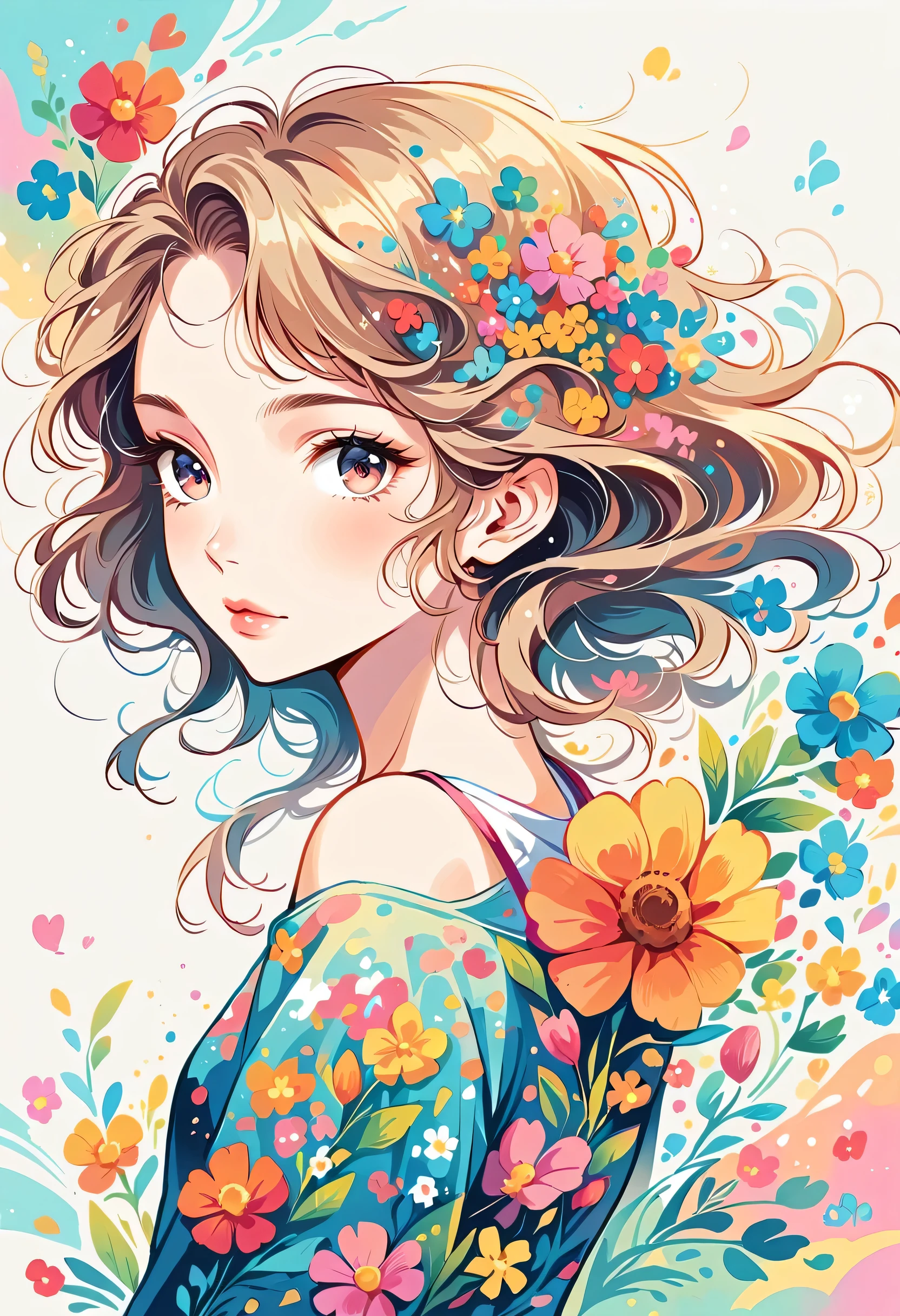 Mai Yoneyama Style、The most beautiful girl of all time、Lips in Love、Colorful flowers、Simple line initials、Abstract art、Urban Background