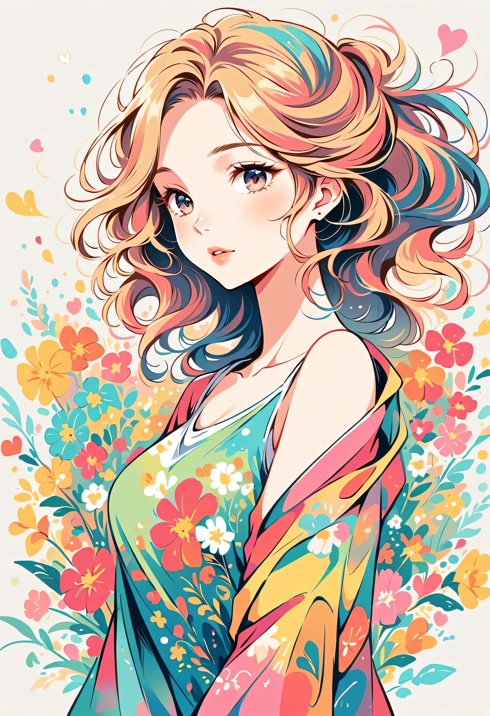 Mai Yoneyama Style、The most beautiful girl of all time、Lips in Love、Colorful flowers、Simple line initials、Abstract art、Urban Background