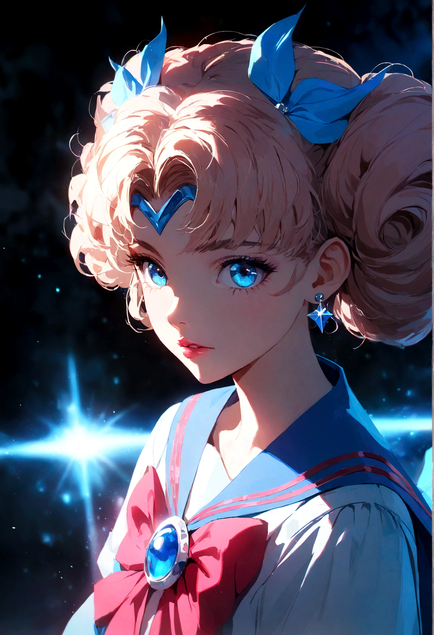 1girl, sailor mercury, bishoujo senshi sailor moon, extremely detailed face, beautiful eyes, long eyelashes, detailed lips, detailed hair, anime style, magical girl, meatball hairstyle, , sailor collar, detailed bow, fluorescent lighting, vivid colors, glowing effect, fantasy, soft lighting, digital painting, cinematic, masterpiece, (best quality,8k,highres,detailed)