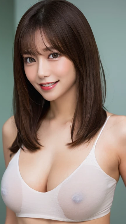whole body, highest quality, shape, Very detailed, In detail, High resolution, 8k wallpaper, Perfect dynamic composition, Beautiful details,Sexy Underwear,Medium Hair, Center of chest, Natural color lip, Random sexy poses,smile,studio,Cute Face,