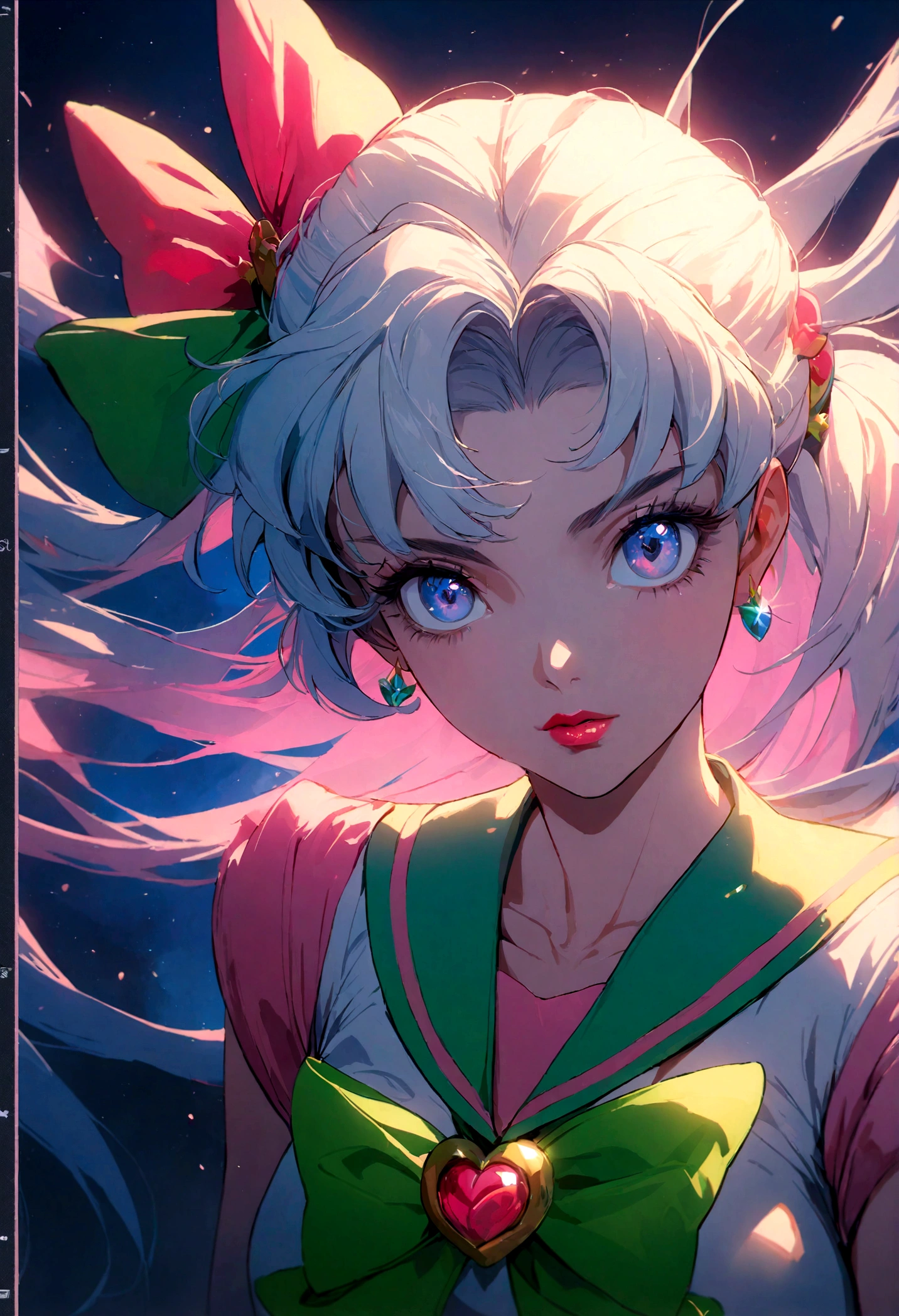 1girl, sailor Jupiter, bishoujo senshi sailor moon, extremely detailed face, beautiful eyes, long eyelashes, detailed lips, detailed hair, anime style, magical girl, meatball hairstyle, , sailor collar, detailed bow, fluorescent lighting, vivid colors, glowing effect, fantasy, soft lighting, digital painting, cinematic, masterpiece, (best quality,8k,highres,detailed)