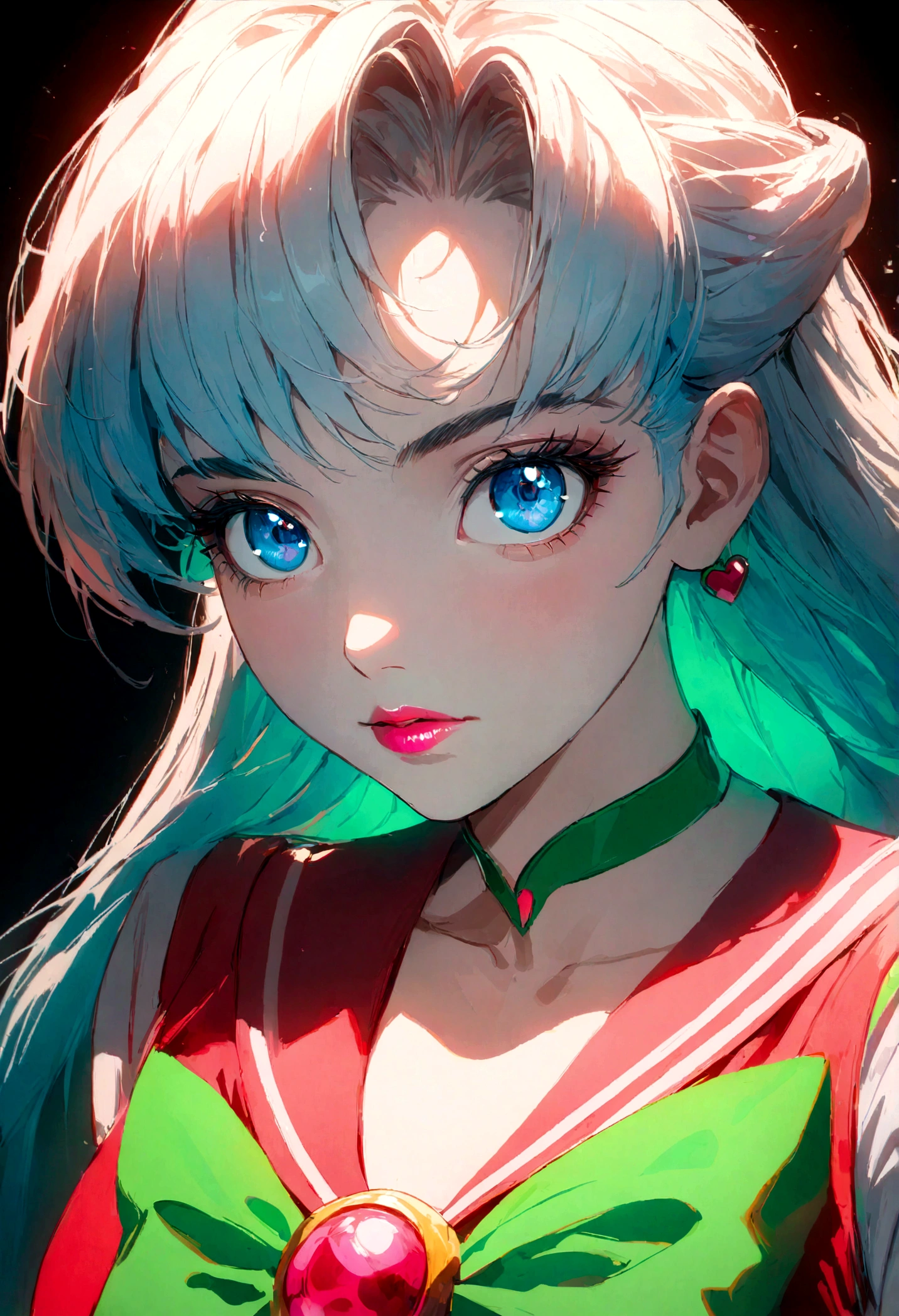 1girl, sailor Jupiter, bishoujo senshi sailor moon, extremely detailed face, beautiful eyes, long eyelashes, detailed lips, detailed hair, anime style, magical girl, sailor collar, detailed bow, fluorescent lighting, vivid colors, glowing effect, fantasy, soft lighting, digital painting, cinematic, masterpiece, (best quality,8k,highres,detailed)